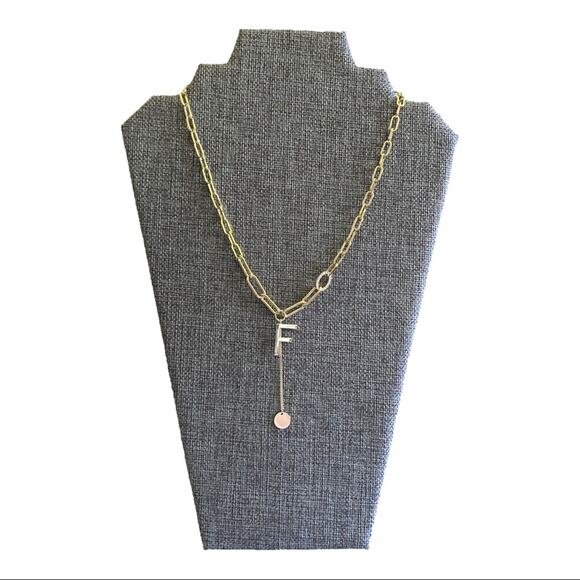F Initial Link Necklace Gold Tone NEW - Picture 2 of 2